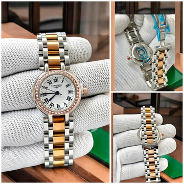 Luxury Women’s Analog Watch – Two Tone Stainless Steel Strap with Crystal Bezel (Classic Roman Dial Inspired)