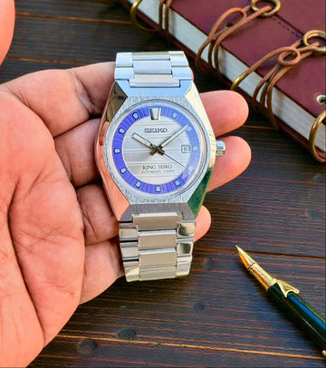 Men’s Automatic Stainless Steel Watch – King Seiko Style | Premium Blue Dial | Date Display