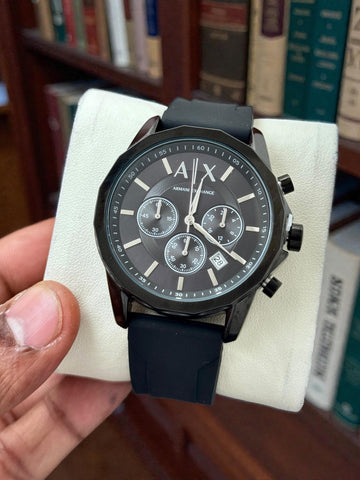 Men’s Black Chronograph Style Analog Watch | A|X Design Dial | Silicone Strap