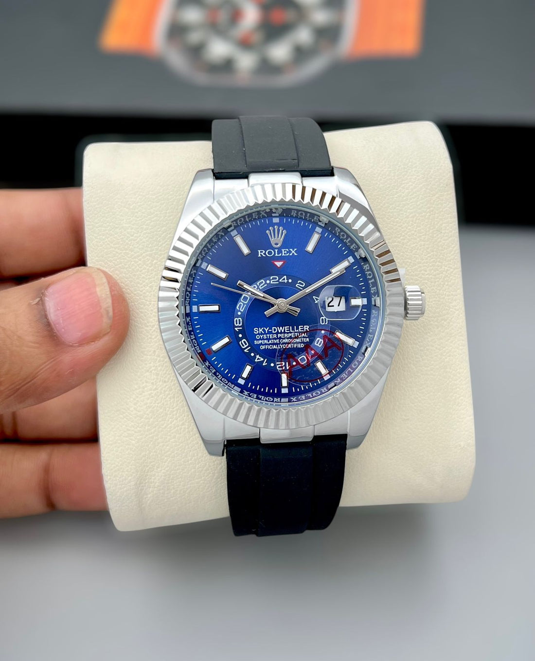 Luxury Sky-Dweller Style Analog Watch for Men | Gold Bezel | Rubber Strap