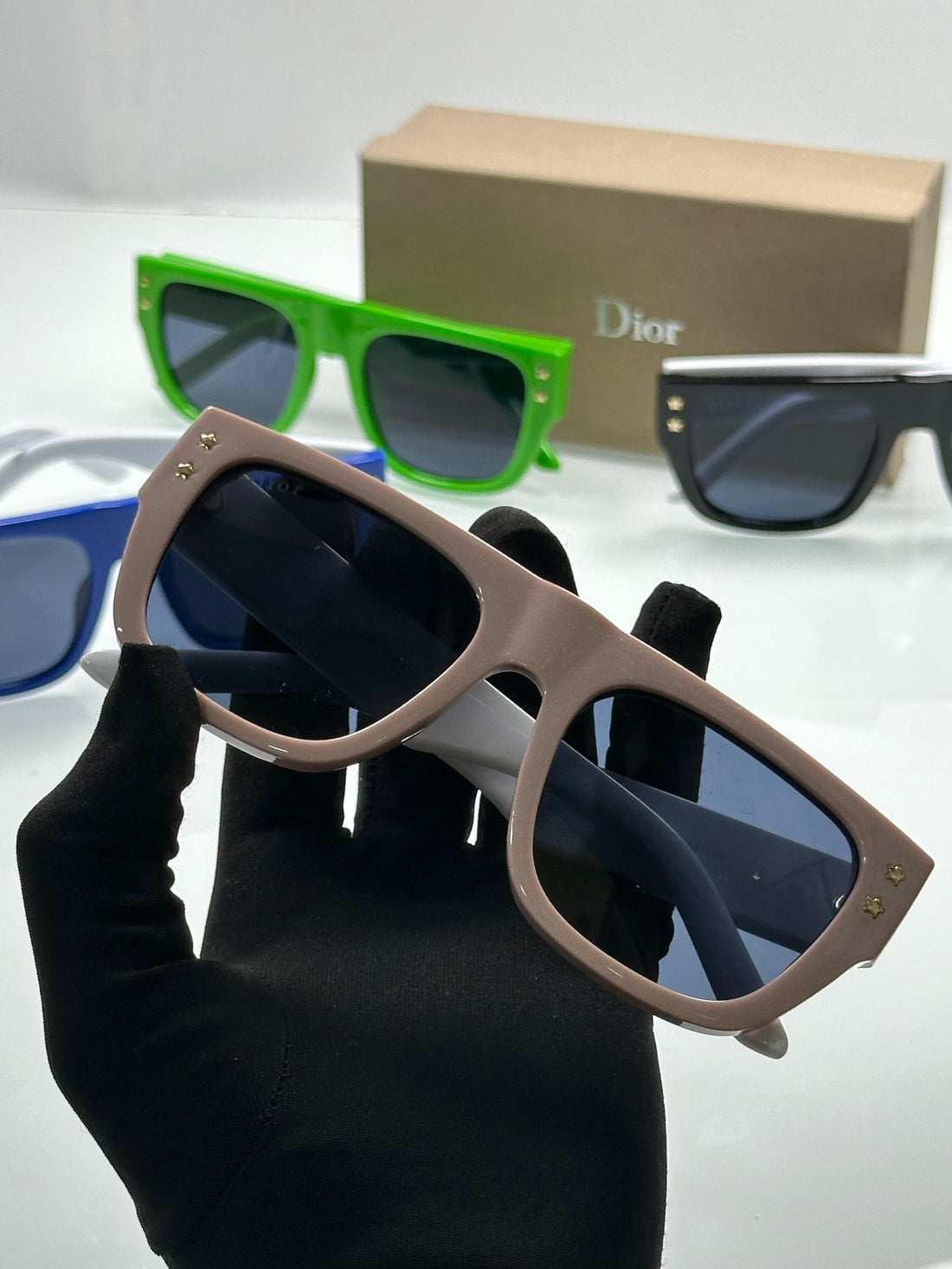 Men’s Luxury Sunglasses – Dior Style | Blue & White Frame with Dark Lenses