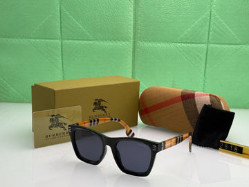 Men’s Luxury Sunglasses – Burberry Style | Black Frame with Check Pattern Temples