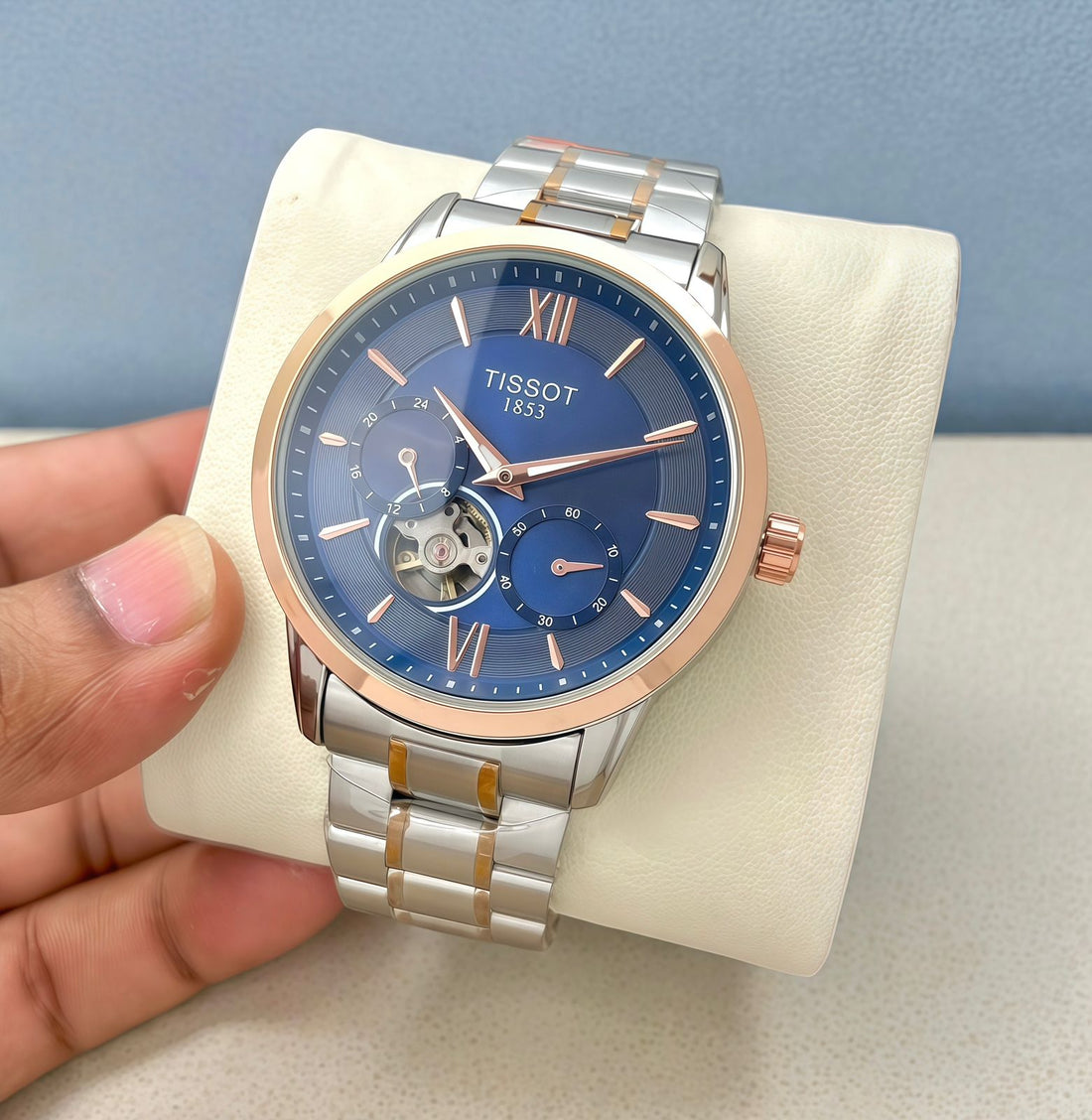 Men’s Open Heart Automatic Style Watch | Black Dial Rose Gold Bezel | Dual Tone Metal Strap | Designer Inspired Luxury Watch