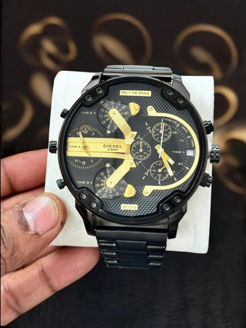 Luxury Black & Gold Multi-Dial Watch for Men | Heavy Designer Style Metal Strap Watch