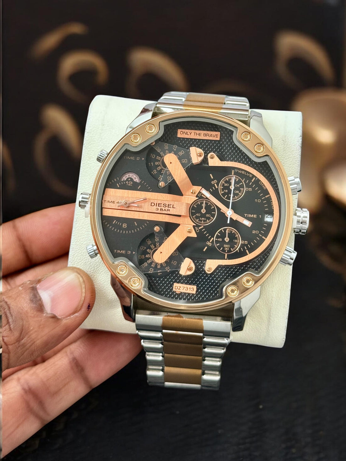 Luxury Black & Gold Multi-Dial Watch for Men | Heavy Designer Style Metal Strap Watch