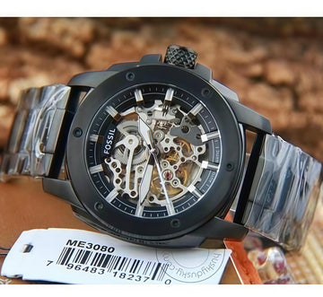 Men’s Skeleton Automatic Watch | Black Round Dial | Mechanical Open Heart | Metal Strap | Designer Inspired Watch