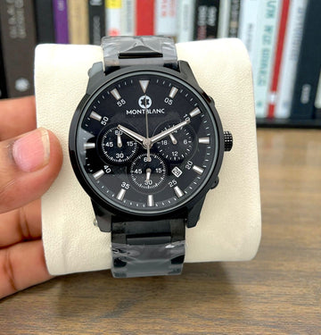 Men’s Chronograph Analog Watch | Black Dial & Black Metal Strap | Premium Designer Inspired Watch