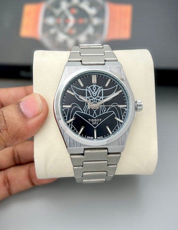 Men’s Stainless Steel Analog Watch | Black Dial Silver Chain | Premium Designer Inspired Watch