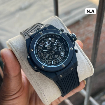 Men’s Luxury Chronograph Analog Watch | Skeleton Dial | Black Silicone Strap | Designer Inspired