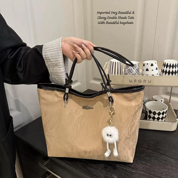 Imported Very Beautiful & Classy Double Shade Tote Bag with Beautiful Kaychain