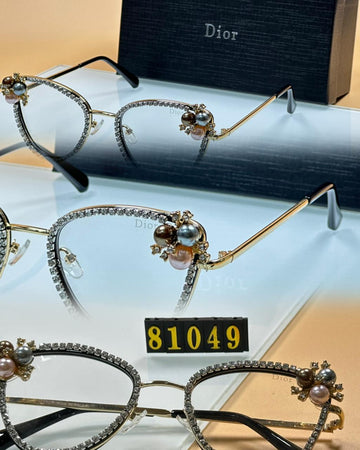Dior Style Women’s Luxury Eyeglasses | Crystal Studded Frame with Pearl Detailing | Designer Fashion Clear Glasses