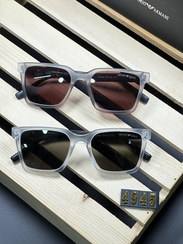 Emporio Armani Style Square Sunglasses for Men | Transparent Grey Frame | Brown & Dark Green Lenses | Model 4945