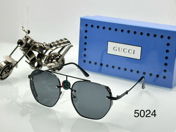Luxury GUCCI Style Sunglasses for Men | Black Metal Frame | Grey UV Protection Lenses | Model 5024