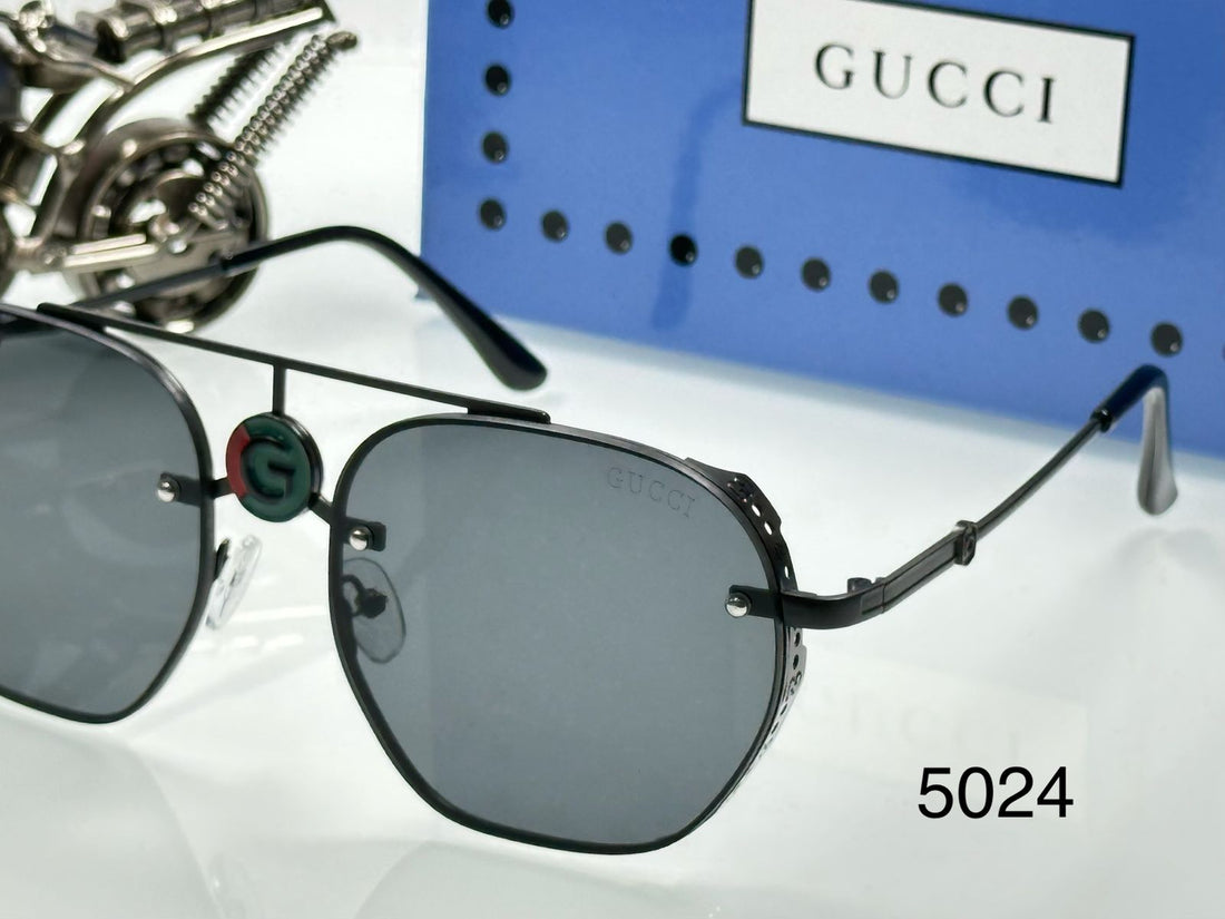 Luxury GUCCI Style Sunglasses for Men | Black Metal Frame | Grey UV Protection Lenses | Model 5024