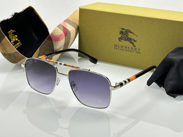 Men’s Luxury Aviator Sunglasses | Burberry Style Inspired | Silver Metal Frame | UV Protection Shades