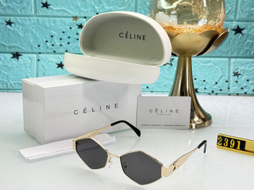 Luxury CELINE Style Sunglasses for Women | Gold Metal Frame | Black UV Protection Lenses