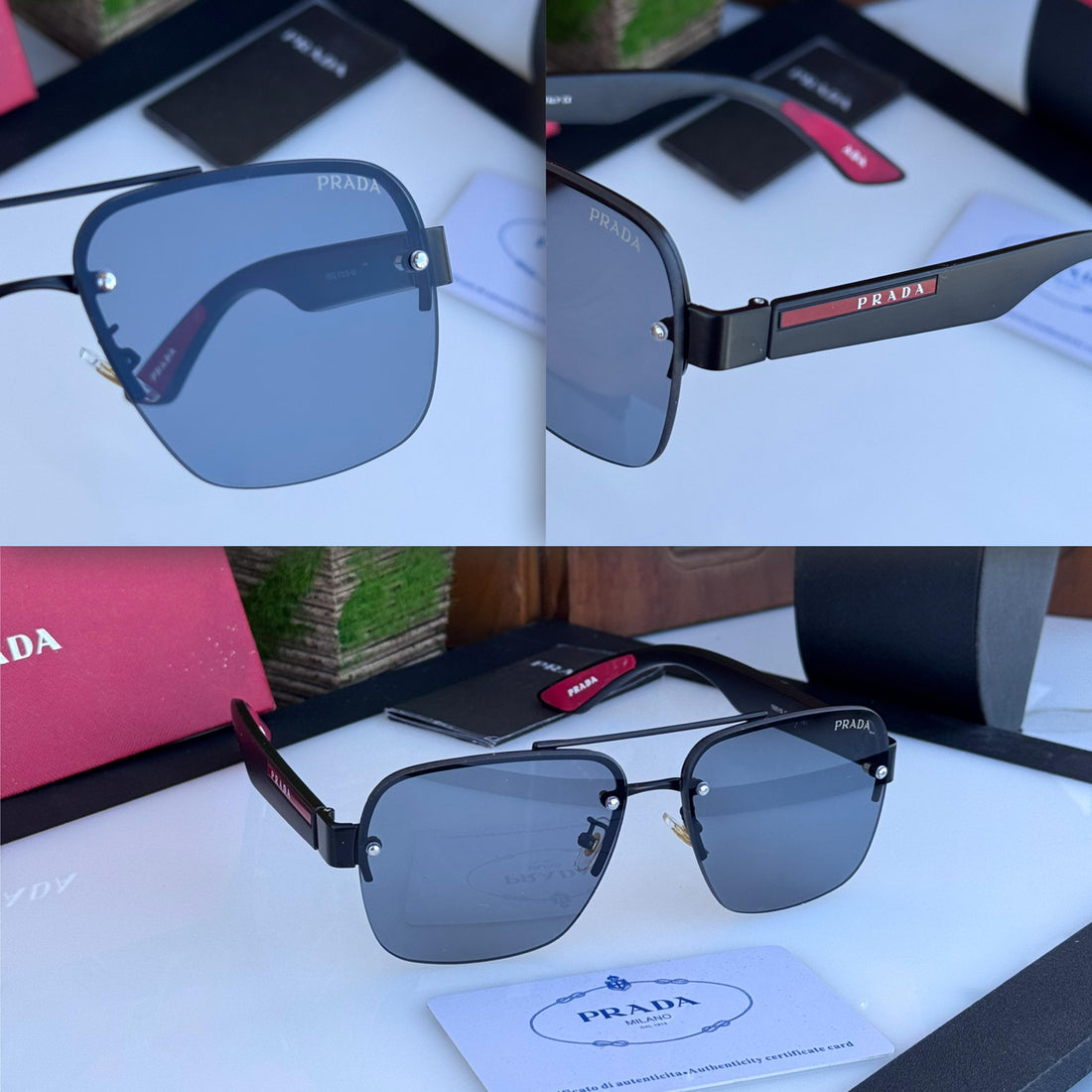 Men’s Luxury Square Sunglasses | Prada Style Inspired | Black Metal Frame | UV Protected Fashion Shades
