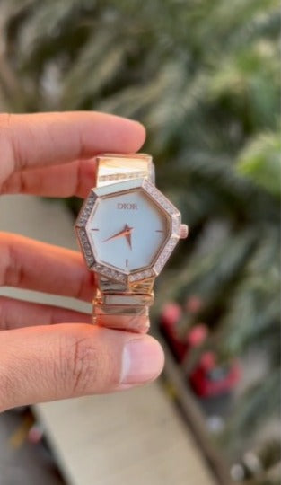 Dior Style Women’s Octagon Dial Watch | Rose Gold Bracelet Watch | Diamond Look Bezel | Elegant Ladies Wrist Watch
