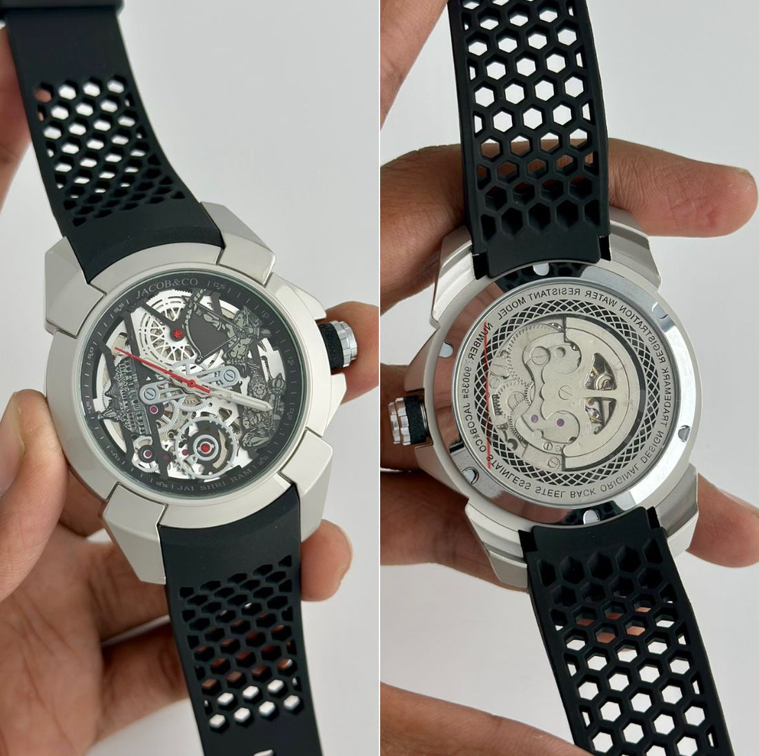 Men’s Luxury Skeleton Dial Watch | Rose Gold Case with Black Silicone Strap | Designer Sports Analog Watch