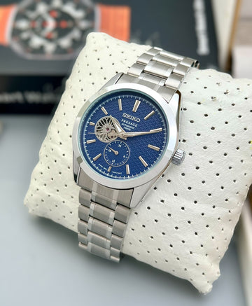 Seiko Presage Open Heart Automatic – Blue Textured Dial & Steel Bracelet
