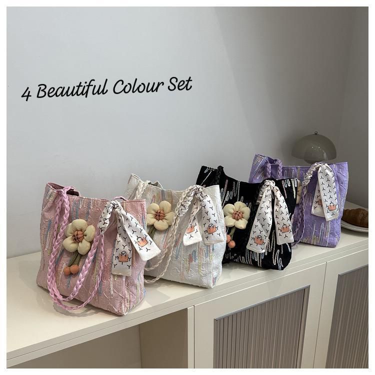 Imported Stylish Flower Patch Tote Bag for Women – Lavender Colour, Trendy Design