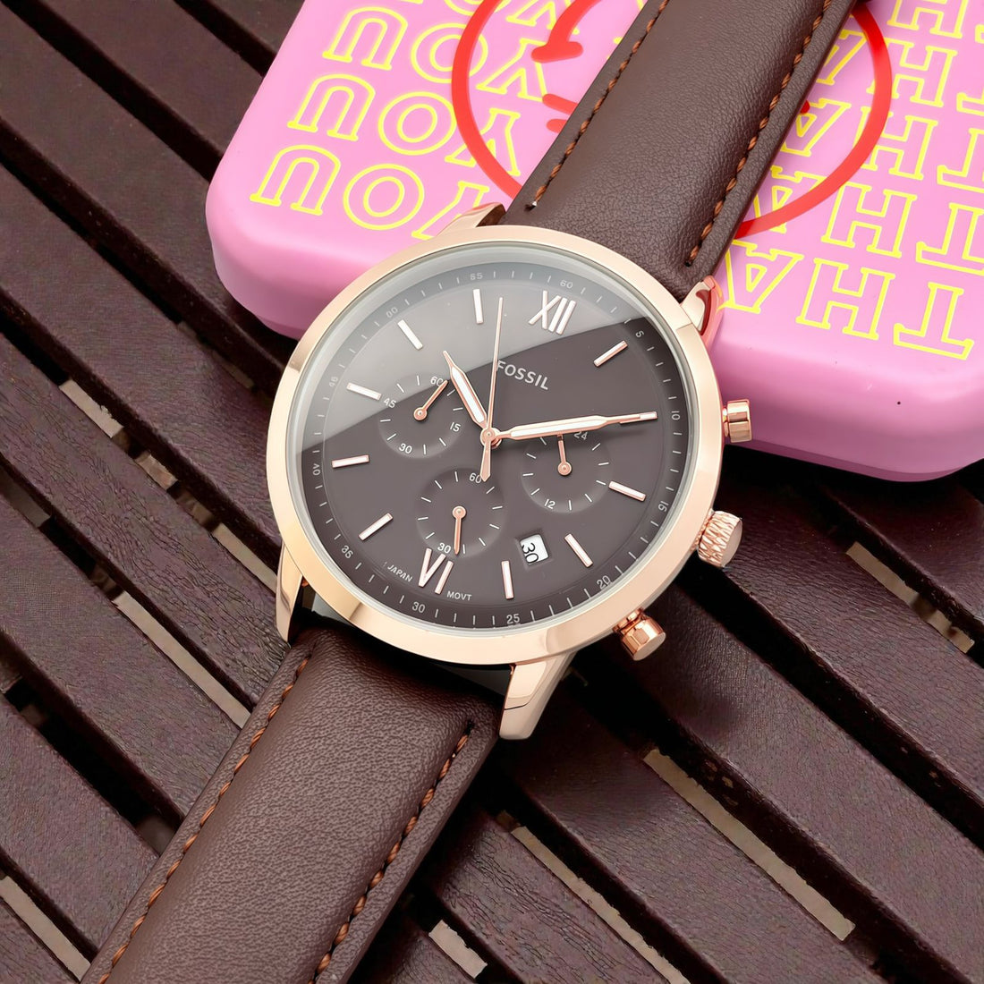 Fossil Men’s Blue Dial Chronograph Watch with Brown Leather Strap | Premium Analog Multifunction Wrist Watch