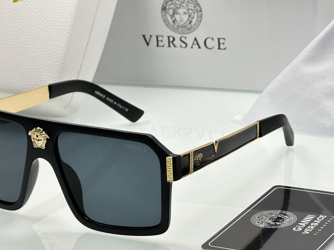 Men’s Luxury Sunglasses – Versace Style | Black & Gold Designer Frame