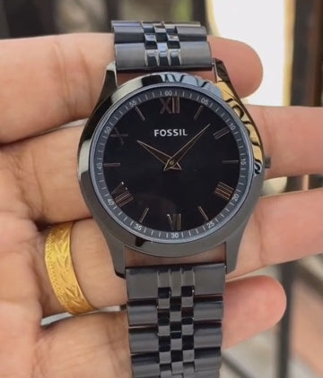 Fossil Men’s Black Luxury Analog Watch – Stainless Steel Chain | Classic Roman Dial
